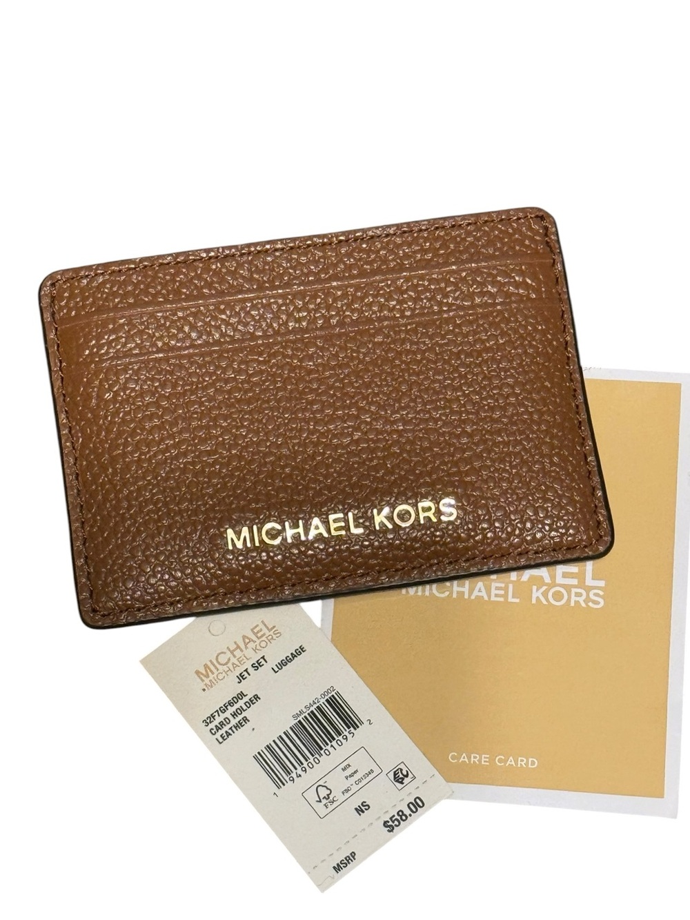 MICHAEL Michael Kors Jet Set Pebbled Leather Card Holder Luggage $58 Retail NWT